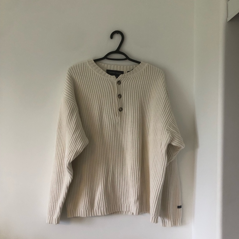 Denver Hayes Ribbed Henley Sweater 100% Cotton | Size XL